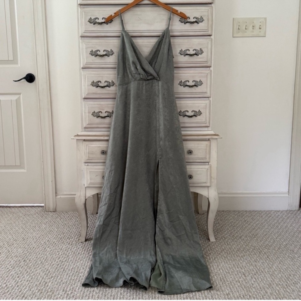 Lulus Sage Forest Fairy Satin Maxi Dress - Picture 4 of 7